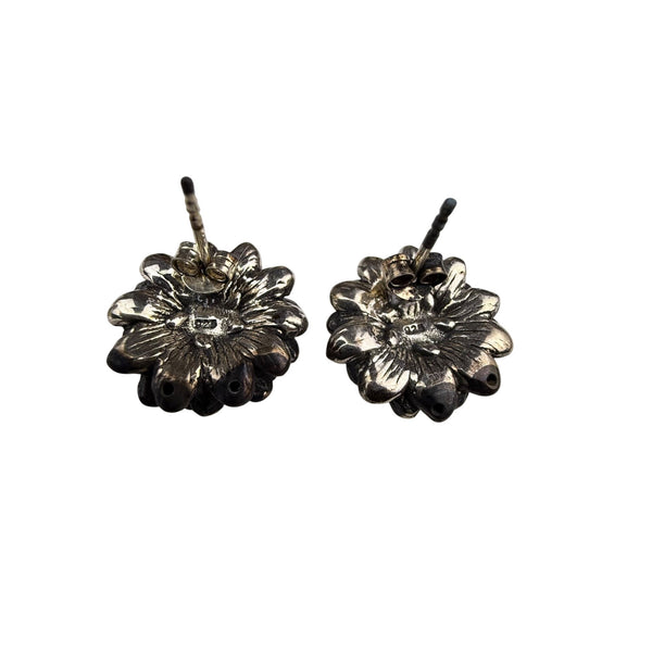 Sterling Silver Floral Design Beaded Stud Earrings 925 Handcrafted Unique Women’s Jewelry