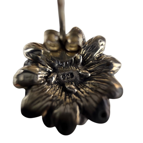 Sterling Silver Floral Design Beaded Stud Earrings 925 Handcrafted Unique Women’s Jewelry