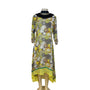 Clock Print Womens Yellow Chiffon Dress With Beaded Collar Lace Detail Sz 40