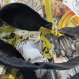 Clock Print Womens Yellow Chiffon Dress With Beaded Collar Lace Detail Sz 40