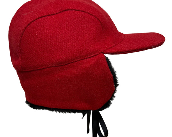 Outdoors Unisex Red & Black Wool Trapper Hat With Faux Fur Ear Flaps OS