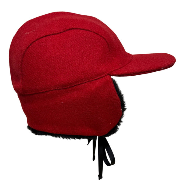 Outdoors Unisex Red & Black Wool Trapper Hat With Faux Fur Ear Flaps OS