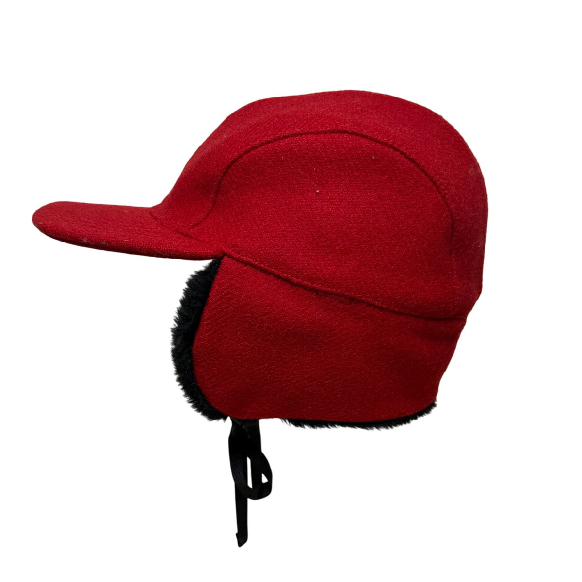 Outdoors Unisex Red & Black Wool Trapper Hat With Faux Fur Ear Flaps OS