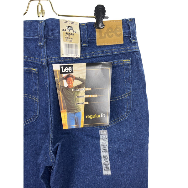 Vtg 90s Y2K Lee 34x30 Mens Regular Fit Straight Leg Jeans Dark Blue Denim New