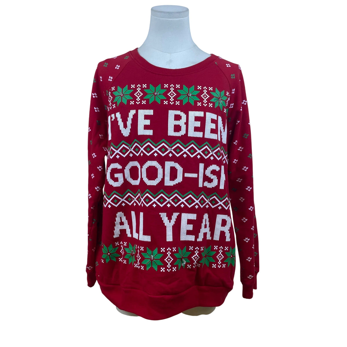 Freeze Women's Red Christmas Sweater "Ive Been Good-Ish" Large - New