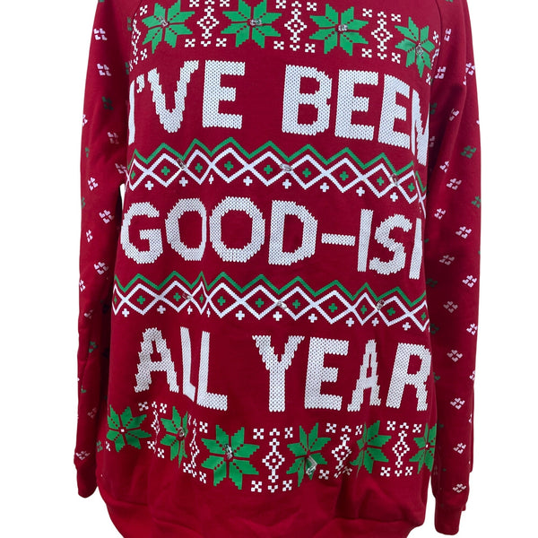 Freeze Women's Red Christmas Sweater "Ive Been Good-Ish" Large - New