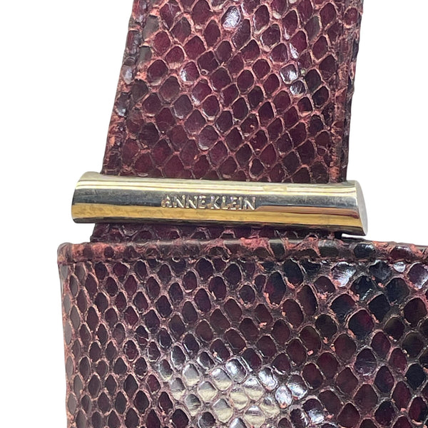 Anne Klein Women’s Burgundy Faux Leather Snakeskin Textured Shoulder Bag Size M