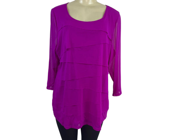 Alfani Woman Modern Orchid 3/4 Sleeve Tiered Nylon Top Size 2X - New