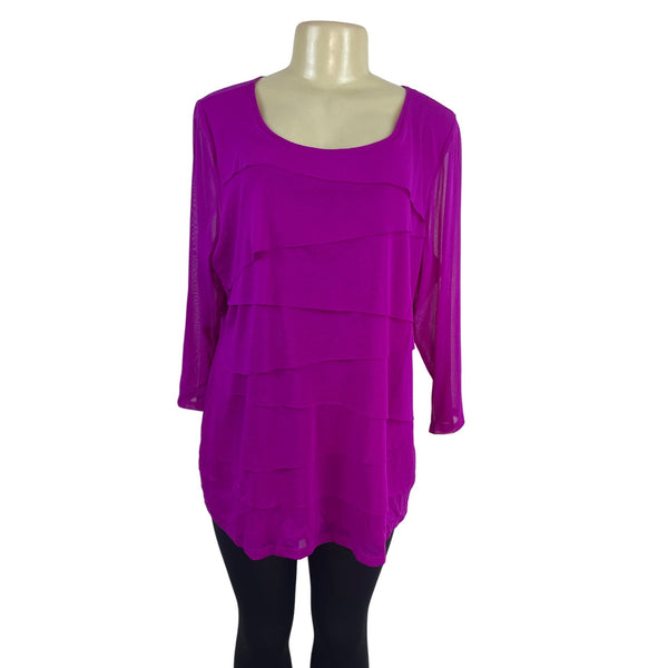 Alfani Woman Modern Orchid 3/4 Sleeve Tiered Nylon Top Size 2X - New