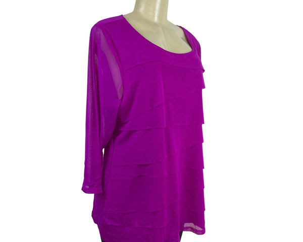 Alfani Woman Modern Orchid 3/4 Sleeve Tiered Nylon Top Size 2X - New