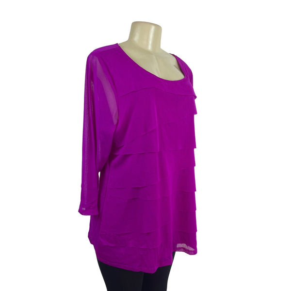 Alfani Woman Modern Orchid 3/4 Sleeve Tiered Nylon Top Size 2X - New