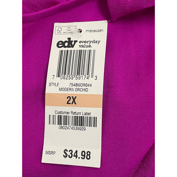 Alfani Woman Modern Orchid 3/4 Sleeve Tiered Nylon Top Size 2X - New