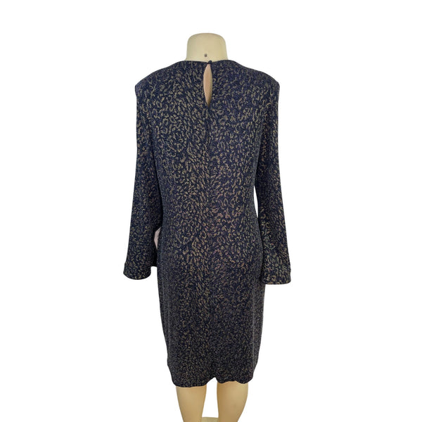 MSK Womens Metallic Knit Bell Sleeve Dress Black/Gold Keyhole Back Sz L - New