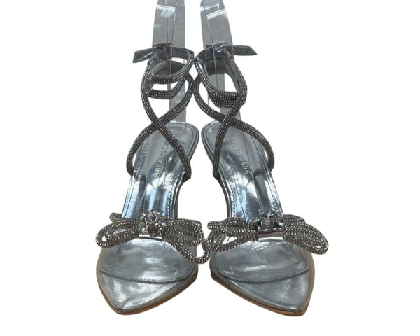 Azalea Wang Women’s Silver Rhinestone-Embellished Strappy High Heel Size 7.5