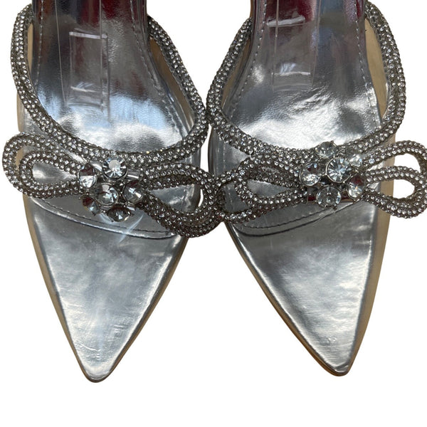 Azalea Wang Women’s Silver Rhinestone-Embellished Strappy High Heel Size 7.5