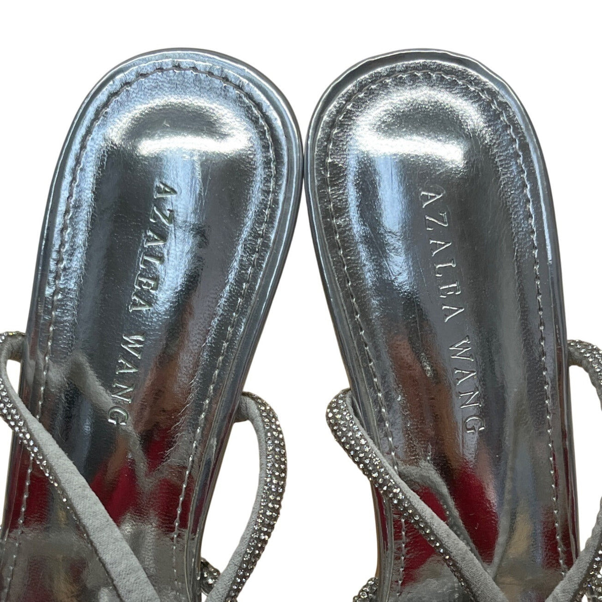 Azalea Wang Women’s Silver Rhinestone-Embellished Strappy High Heel Size 7.5