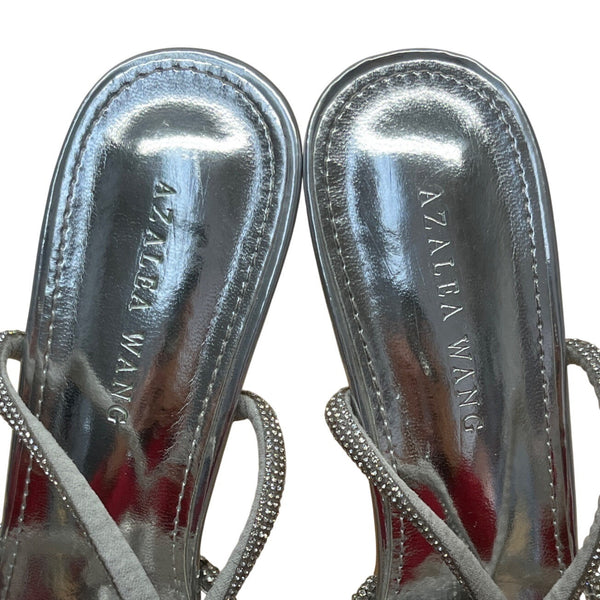 Azalea Wang Women’s Silver Rhinestone-Embellished Strappy High Heel Size 7.5