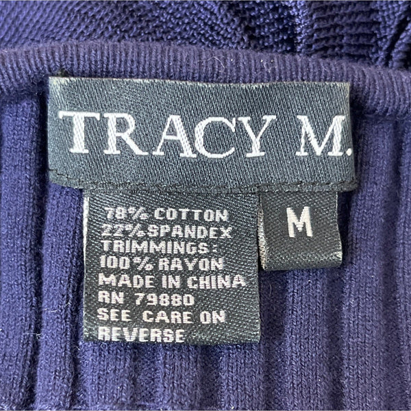 Tracy M. Navy Blue Ruffled Sleeveless and Collar Fitted Shirt Sz M