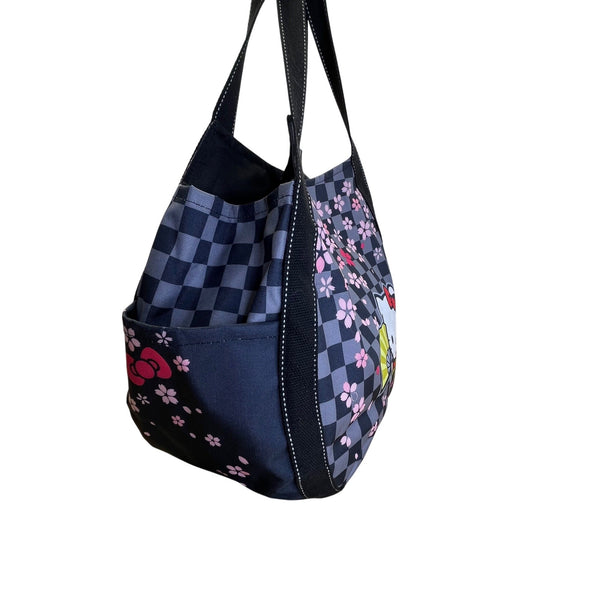Hello Kitty Sakura Black & Pink Cherry Blossom Design Tote Bag Sz L