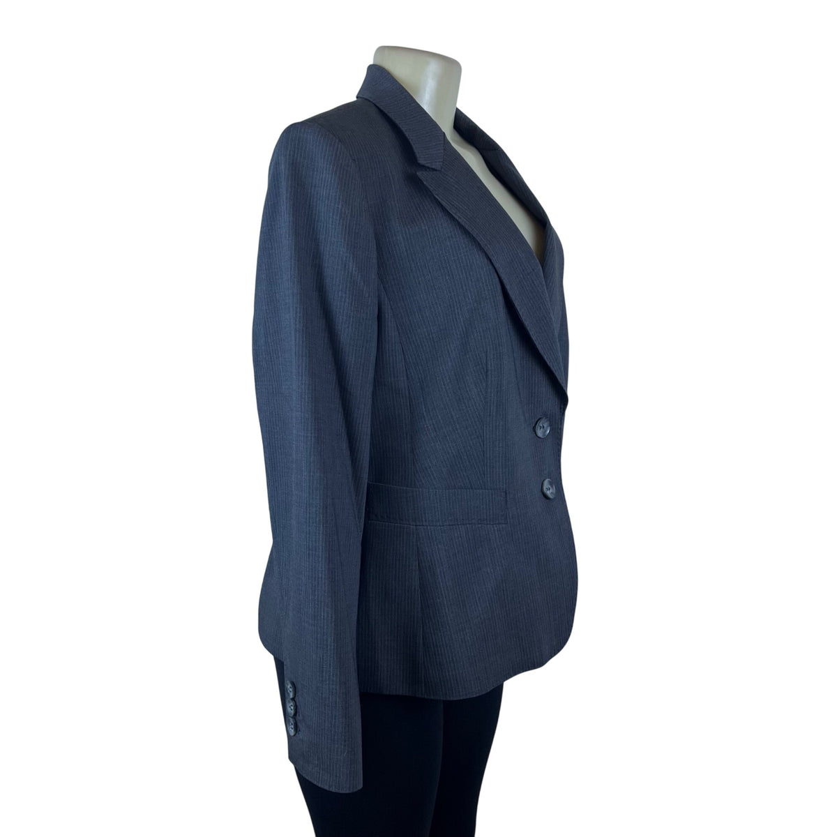 Luxe The Limited Womens Gray Wool Blazer Pinstripe 2-Button Suit Jacket Size 14