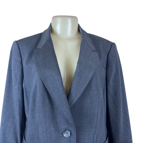 Luxe The Limited Womens Gray Wool Blazer Pinstripe 2-Button Suit Jacket Size 14