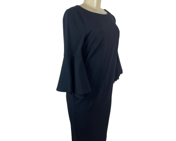Calvin Klein Black Bell Sleeve Knee-Length Dress With Lace Trim Size 6