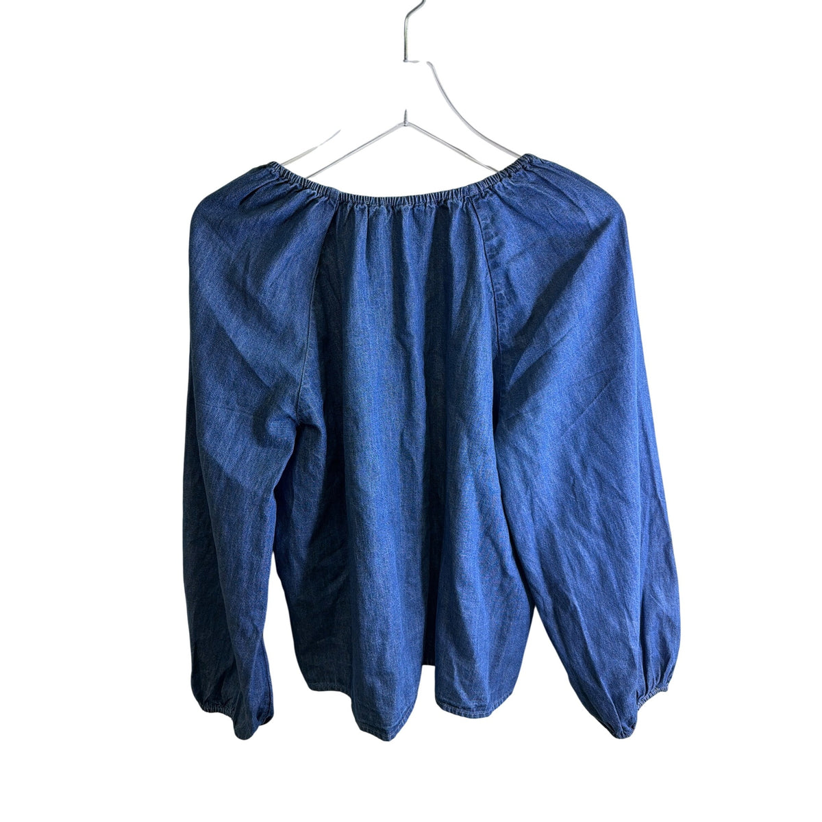 Loft Womens Blue Cotton Long Sleeve Elastic Neckline Denim Top Size L