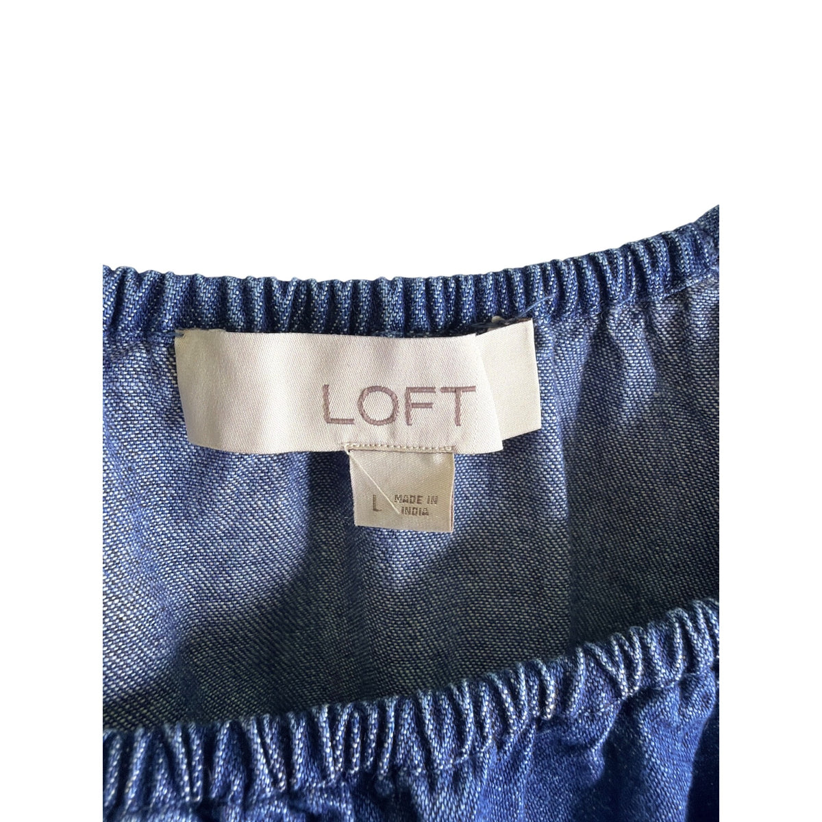Loft Womens Blue Cotton Long Sleeve Elastic Neckline Denim Top Size L