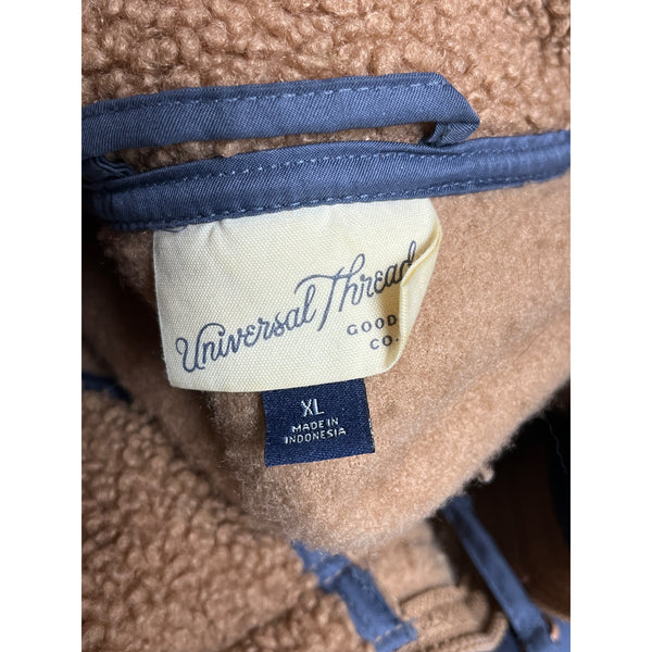 Universal Thread Womens Tan Sherpa Pullover Jacket Size XL Button-Up High Neck