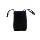 Fibra Black Woven With Brown Faux Leather Straps Tote Bag Sz L