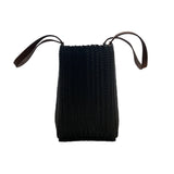 Fibra Black Woven With Brown Faux Leather Straps Tote Bag Sz L