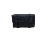 Fibra Black Woven With Brown Faux Leather Straps Tote Bag Sz L