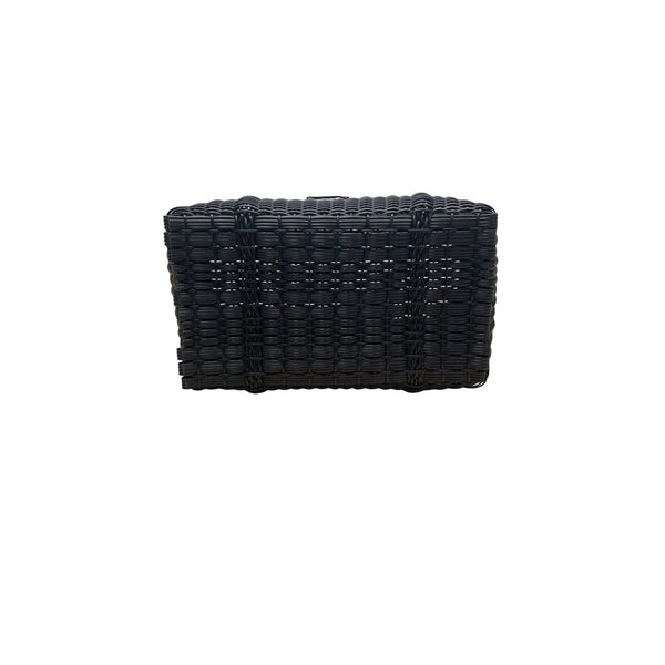 Fibra Black Woven With Brown Faux Leather Straps Tote Bag Sz L