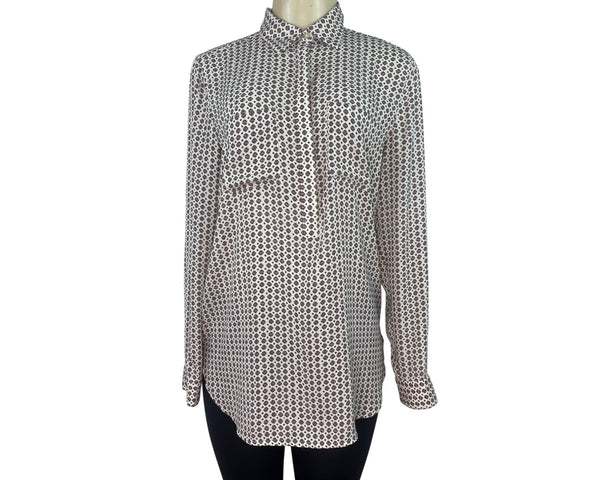 Loft Womens Long Sleeve Button-Up Blouse W/ Geometric Print Front Pockets Size S
