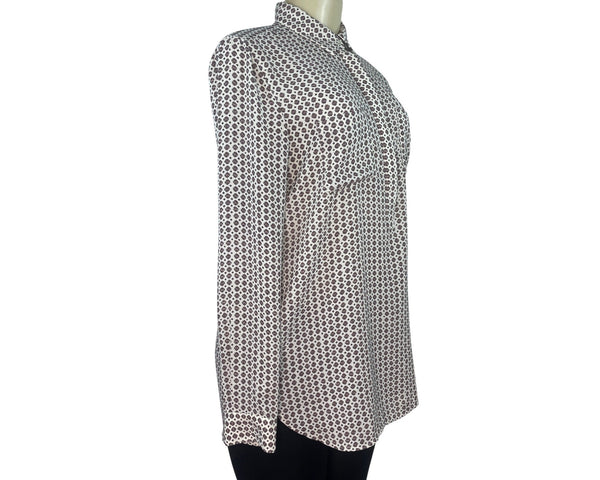 Loft Womens Long Sleeve Button-Up Blouse W/ Geometric Print Front Pockets Size S