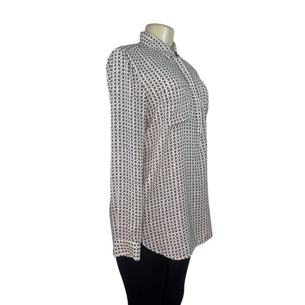 Loft Womens Long Sleeve Button-Up Blouse W/ Geometric Print Front Pockets Size S