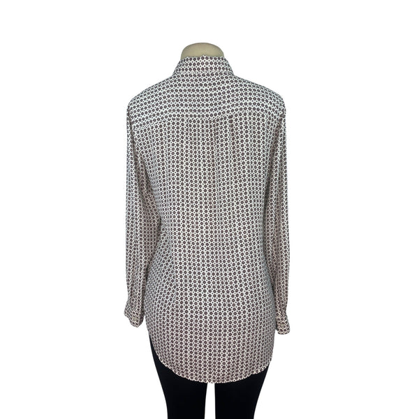 Loft Womens Long Sleeve Button-Up Blouse W/ Geometric Print Front Pockets Size S