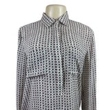 Loft Womens Long Sleeve Button-Up Blouse W/ Geometric Print Front Pockets Size S