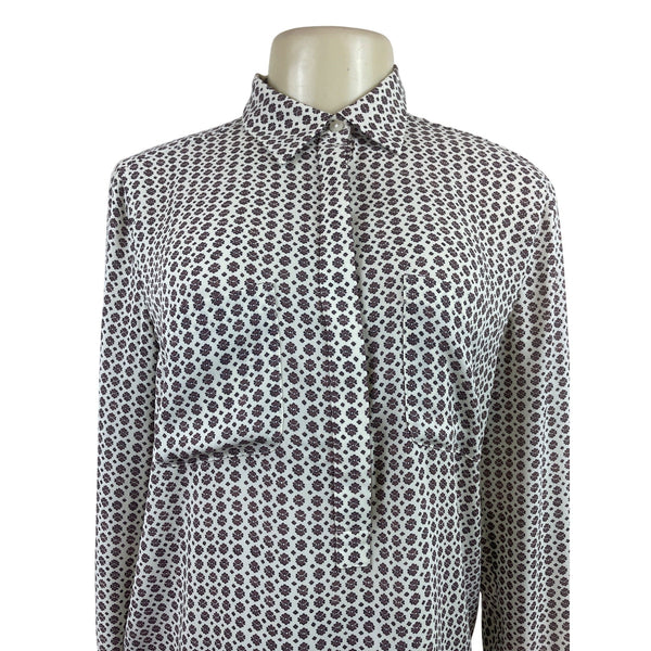 Loft Womens Long Sleeve Button-Up Blouse W/ Geometric Print Front Pockets Size S