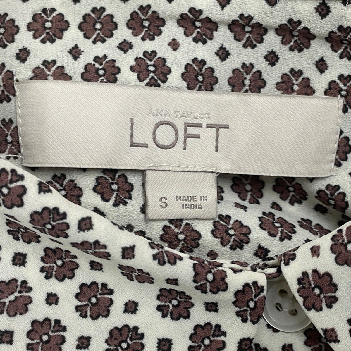 Loft Womens Long Sleeve Button-Up Blouse W/ Geometric Print Front Pockets Size S