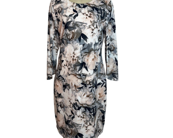 Calvin Klein Womens Floral Print Long Sleeve Shift Dress With Back Zipper - New