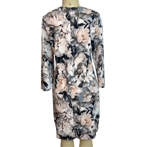 Calvin Klein Womens Floral Print Long Sleeve Shift Dress With Back Zipper - New