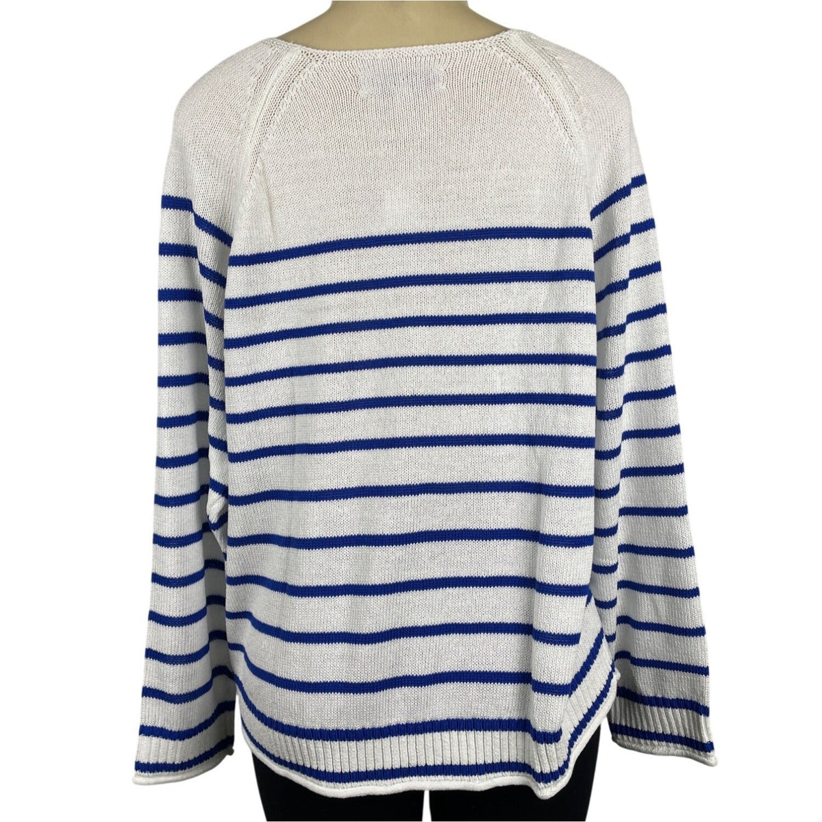 Loft Womens Striped White and Blue Sweater With Red Sailboat Size M - NWT