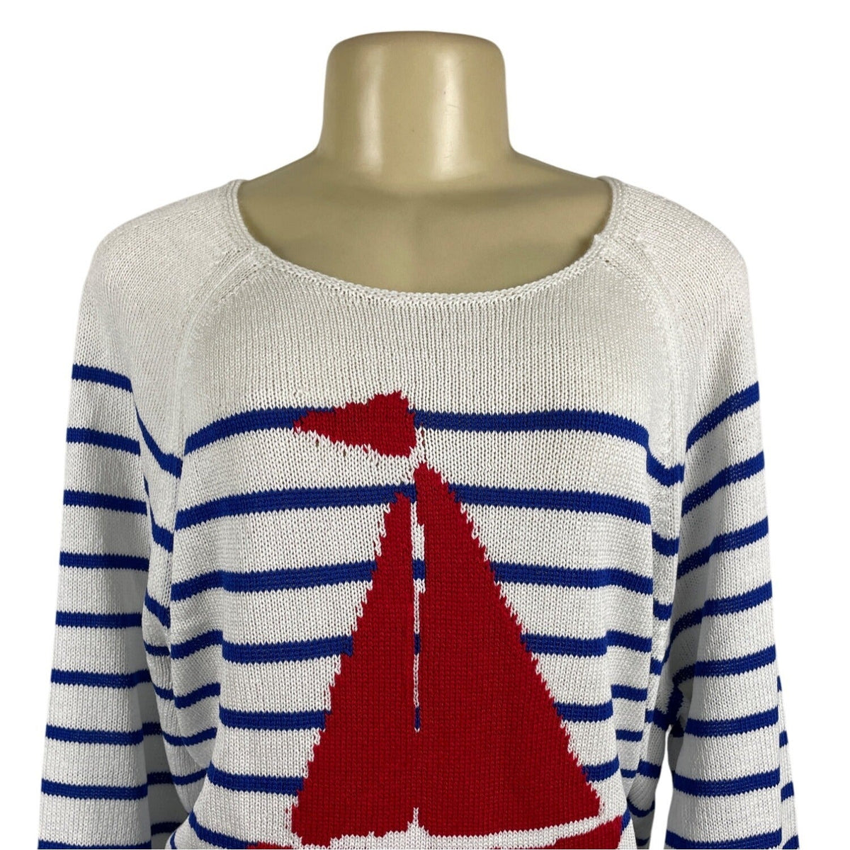 Loft Womens Striped White and Blue Sweater With Red Sailboat Size M - NWT