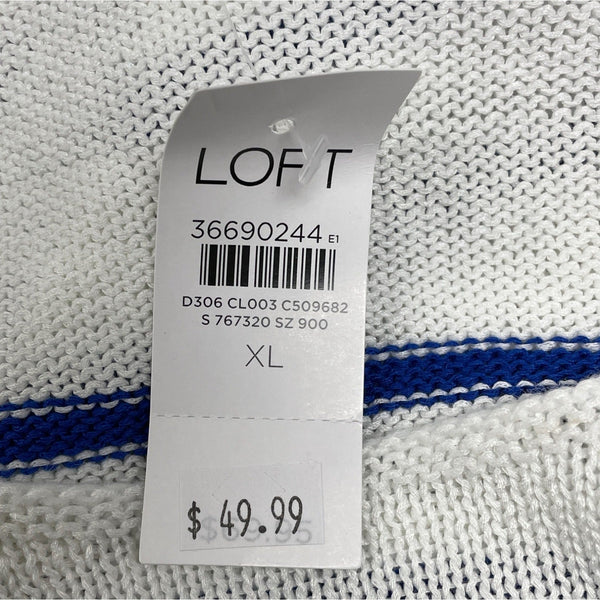 Loft Womens Striped White and Blue Sweater With Red Sailboat Size M - NWT