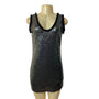 Zara Women's Black and Smoke Metallic Sequin Shift Dress Sz XS