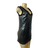 Zara Women's Black and Smoke Metallic Sequin Shift Dress Sz XS