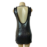 Zara Women's Black and Smoke Metallic Sequin Shift Dress Sz XS