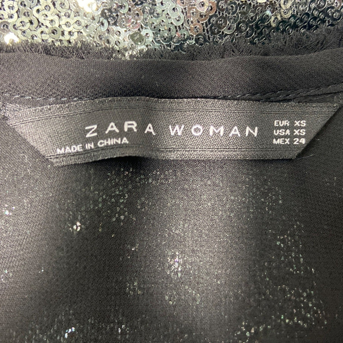 Zara Women's Black and Smoke Metallic Sequin Shift Dress Sz XS