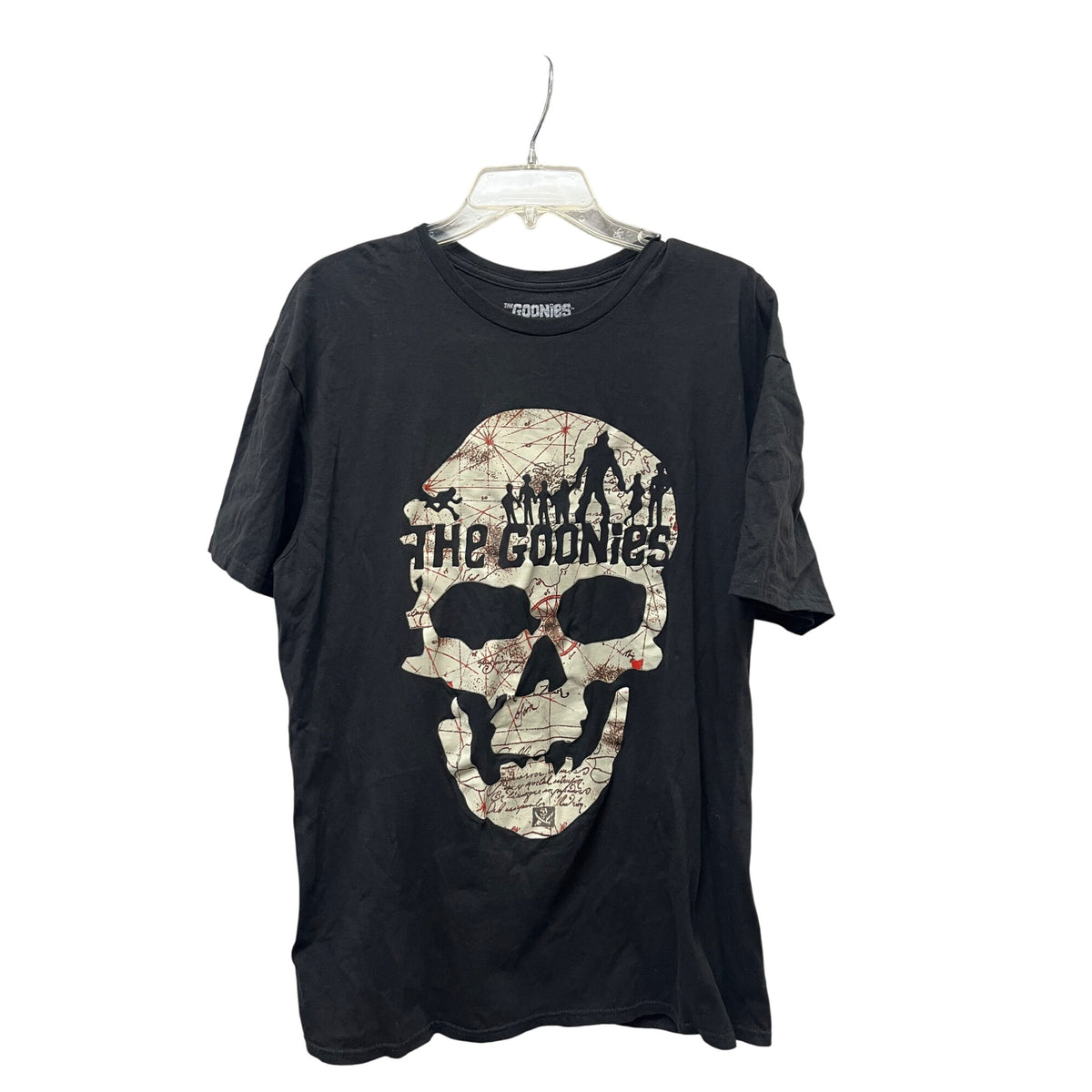 The Goonies Mens Black Graphic Cotton T-Shirt Skull Map Design XL Casual Tee